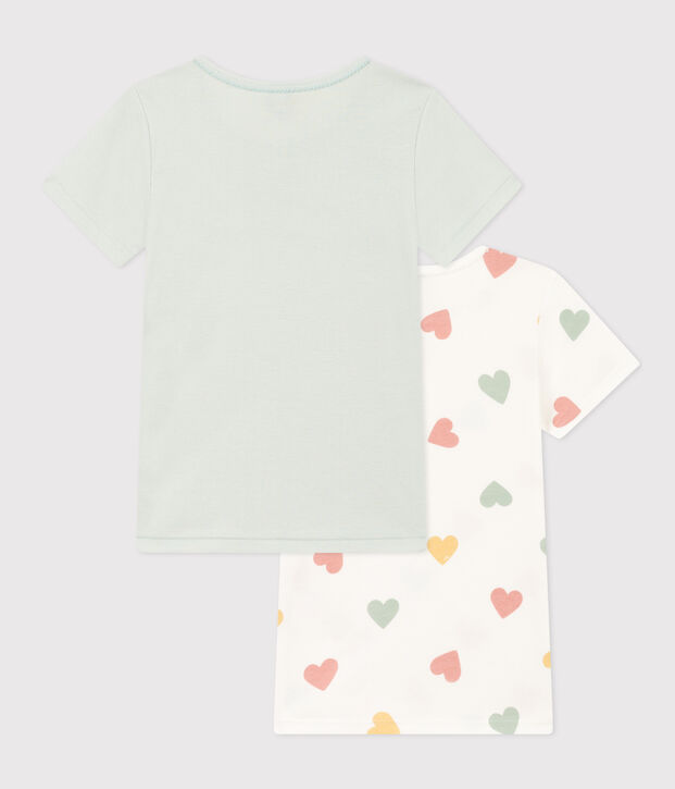 Lot de 2 tee shirts manches courtes c&oelig;ur en coton petite fille multicouleur