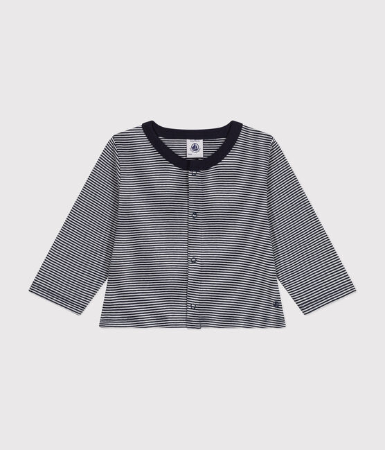 Cardigan en tubique rayé bébé bleu SMOKING/blanc MARSHMALLOW