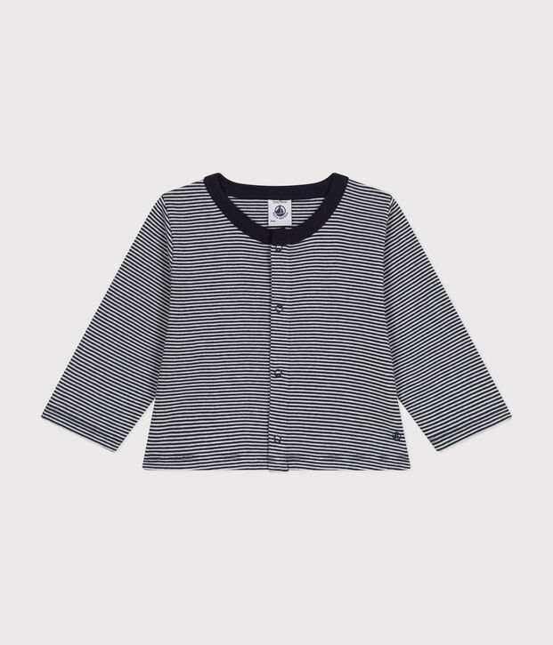 Cardigan en tubique ray&eacute; b&eacute;b&eacute; bleu/blanc