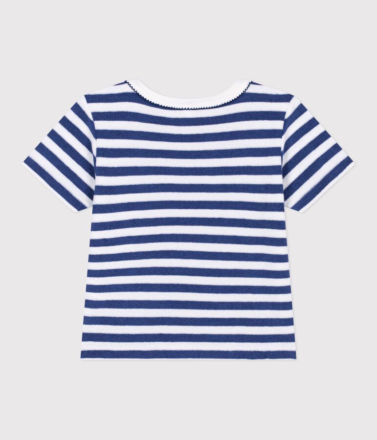 Tee-shirt enfant manches courtes en coton &agrave; rayures bleu/blanc