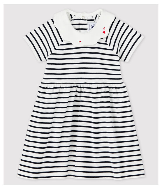Robe manches courtes en côte rayé bébé fille blanc MARSHMALLOW/bleu SMOKING