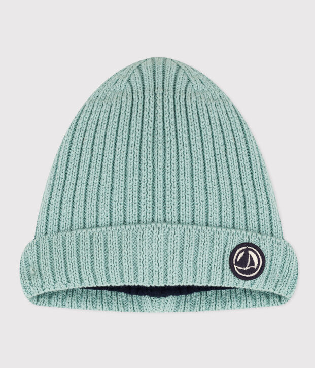 Bonnet b&eacute;b&eacute; en tricot doubl&eacute; en polaire vert