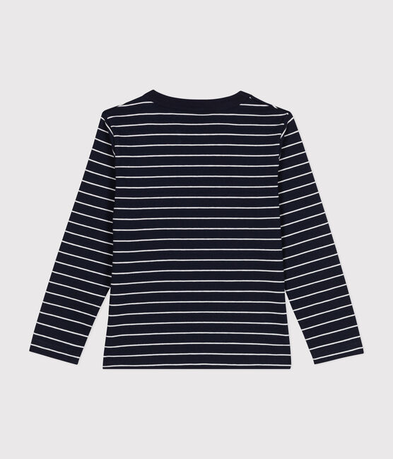 Tee-shirt manches longues en coton enfant garçon bleu SMOKING/blanc MARSHMALLOW