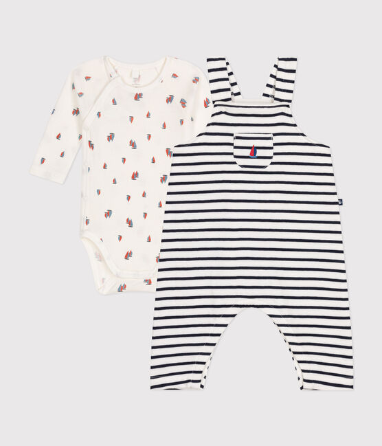 Ensemble salopette et body en coton bébé blanc MARSHMALLOW/bleu SMOKING
