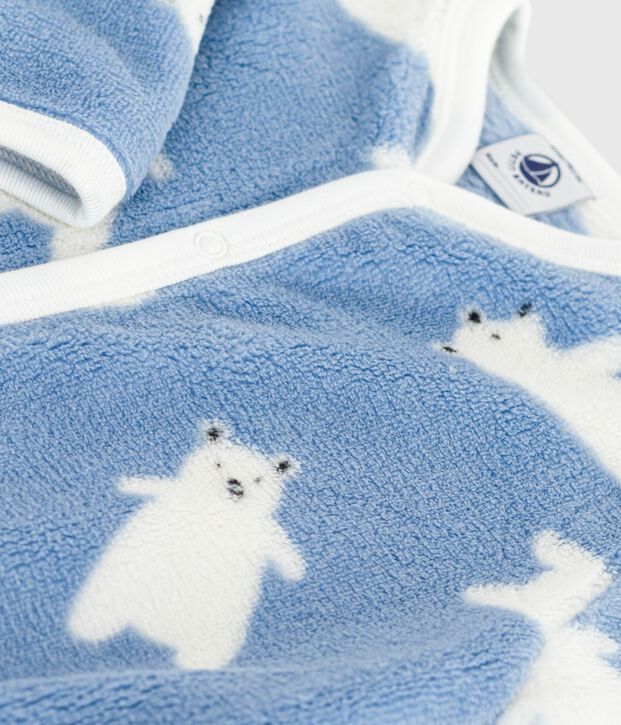 Surpyjama hiver b&eacute;b&eacute; en polaire imprim&eacute; ours bleu/&eacute;cru