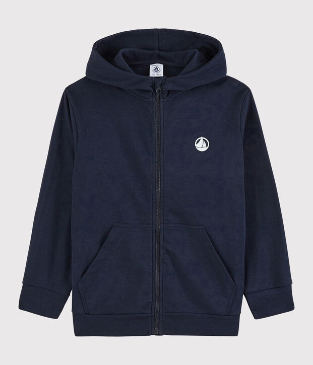 Sweatshirt zipp&eacute; &agrave; capuche en coton enfant gar&ccedil;on bleu marine