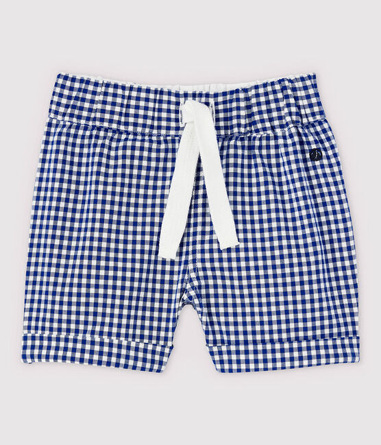 Short vichy en chaîne et trame bébé garçon bleu SURF/blanc MARSHMALLOW