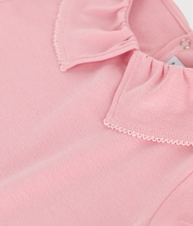 Teeshirt enfant en coton manches courtes &agrave; col uni rose