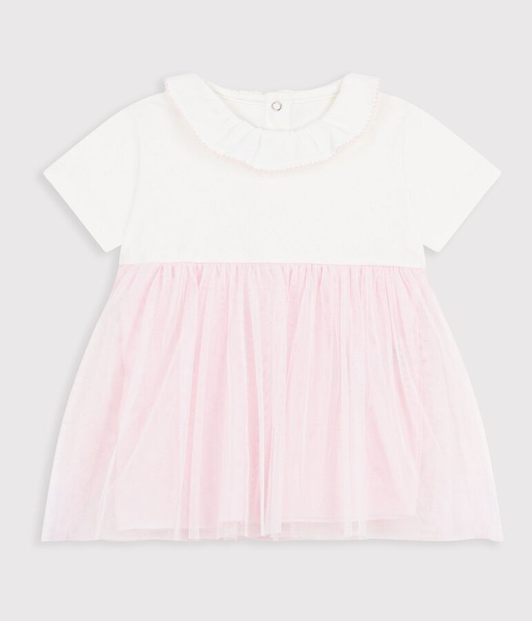 Robe b&eacute;b&eacute; bi-mati&egrave;re manches courtes rose/rose
