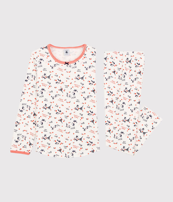 Pyjama imprimé Paris petite fille en coton biologique blanc MARSHMALLOW/blanc MULTICO