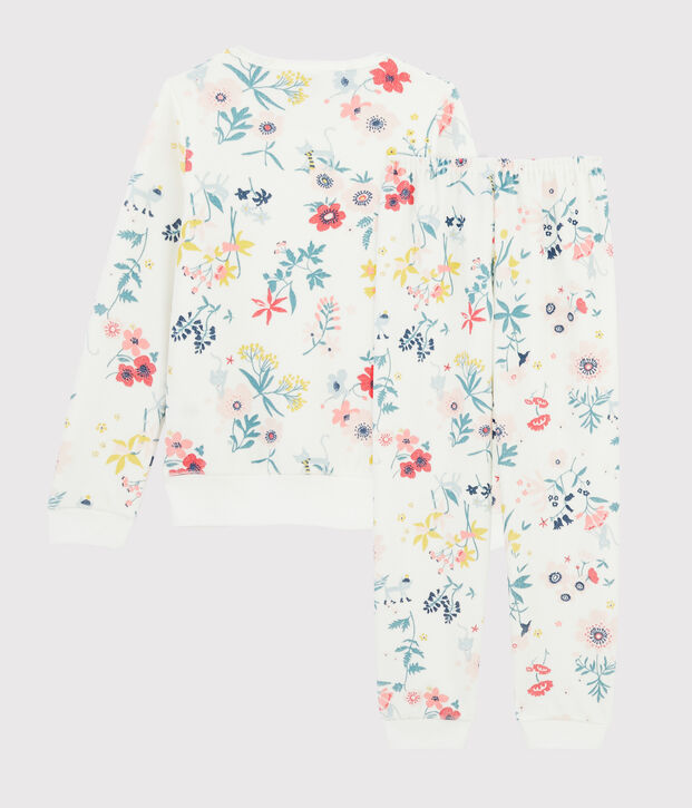 Pyjama &agrave; fleurs petite fille en velours blanc/multicouleur