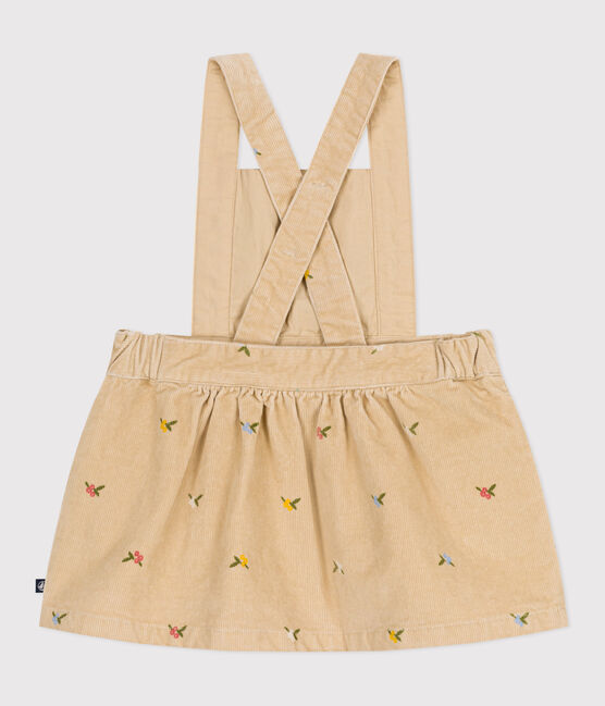 Robe bébé en velours côtelé brodé de fleurs beige CAJOU/ MULTICO