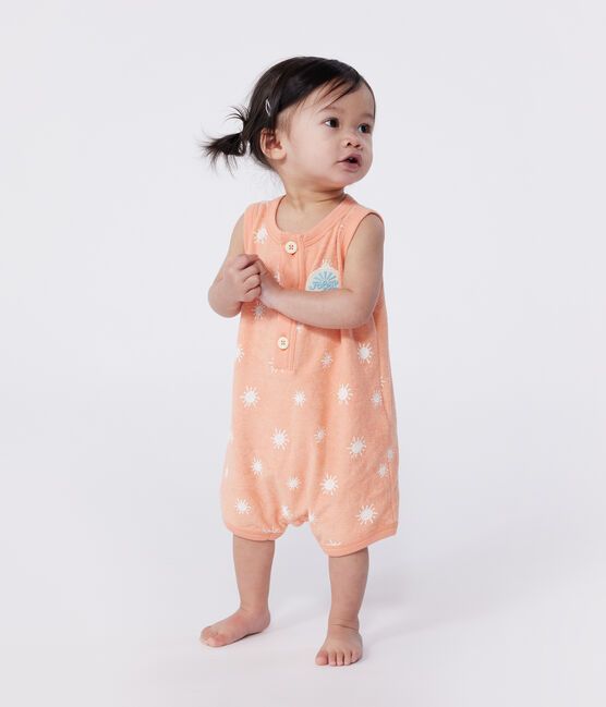 Combicourte bébé en coton éponge sans manches, imprimée soleils orange ABRICOT/ MARSHMALLOW