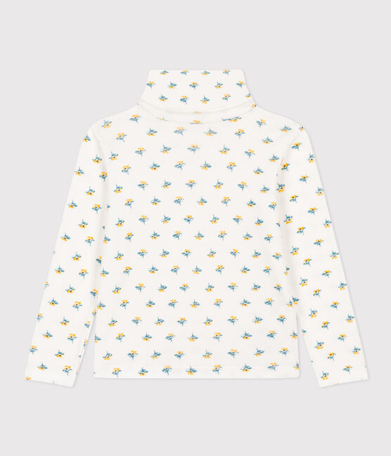 Sous-pull imprimé fleuri en coton enfant fille blanc MARSHMALLOW/blanc MULTICO