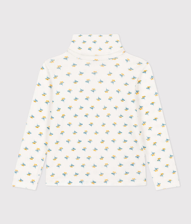Sous-pull imprim&eacute; fleuri en coton enfant fille blanc/multicouleur