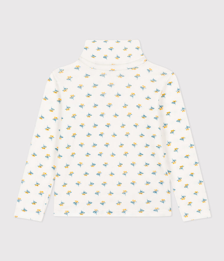 Sous-pull imprim&eacute; fleuri en coton enfant fille blanc MARSHMALLOW/blanc MULTICO