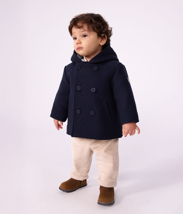 Caban b&eacute;b&eacute; en drap de laine uni bleu marine