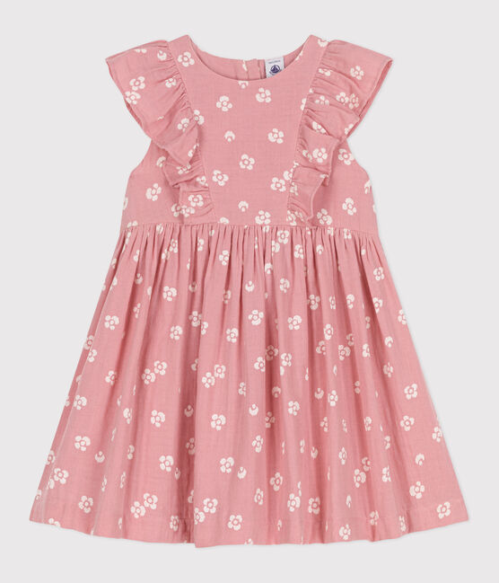 Robe sans manches enfant en coton fleurie rose CHARME/blanc MARSHMALLOW