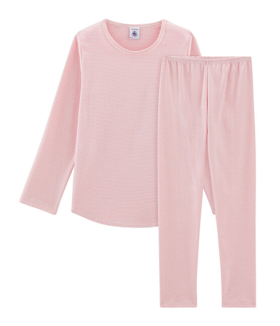 Pyjama petite fille en côte rose CHARME/blanc MARSHMALLOW