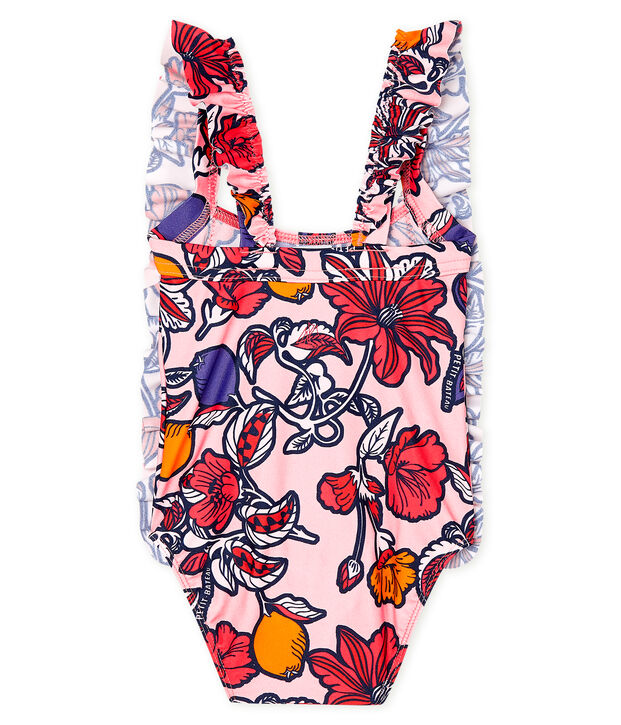 Maillot de bain 1 pi&egrave;ce &eacute;coresponsable b&eacute;b&eacute; fille rose/multicouleur