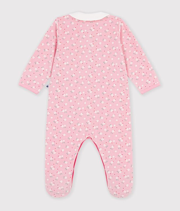 Pyjama b&eacute;b&eacute; en velours avec col, imprim&eacute; &agrave; fleurs rose/multicouleur