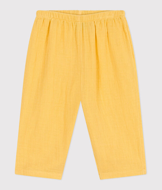 Pantalon bébé en gaze de coton uni jaune ORGE