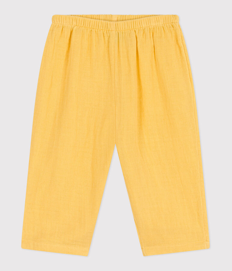 Pantalon b&eacute;b&eacute; en gaze de coton uni jaune ORGE