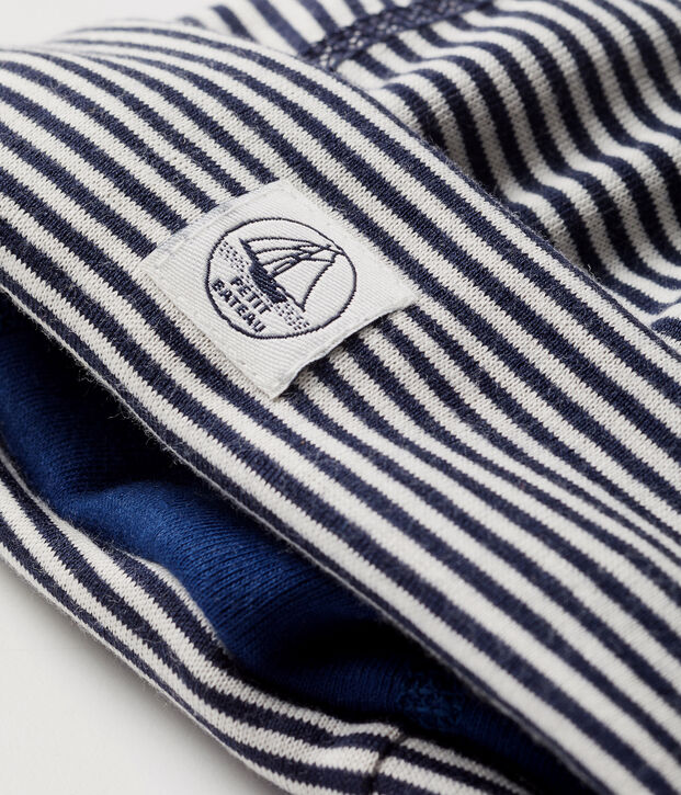 Bonnet naissance anti-ondes en jersey double face bleu/blanc