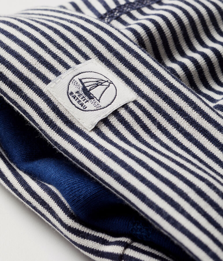 Bonnet naissance anti-ondes en jersey double face bleu/blanc