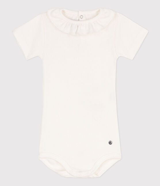 Body manches courtes bébé à collerette en coton blanc MARSHMALLOW