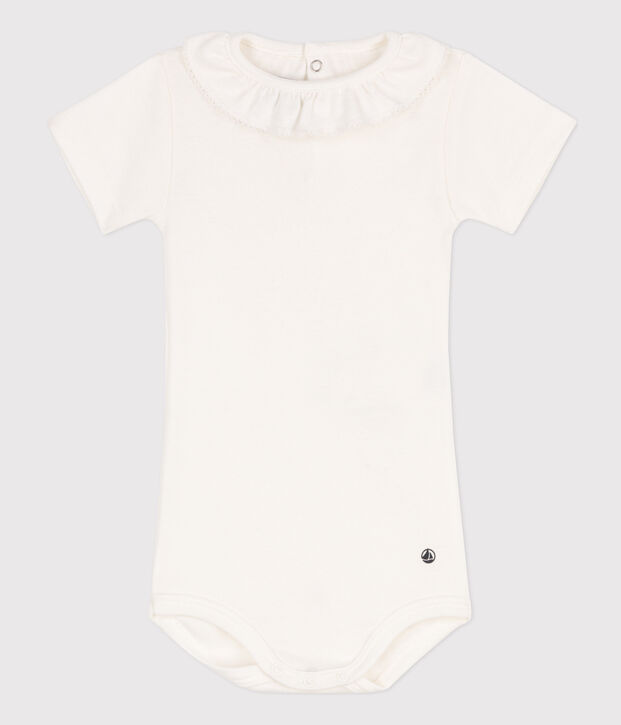 Body manches courtes b&eacute;b&eacute; &agrave; collerette en coton blanc