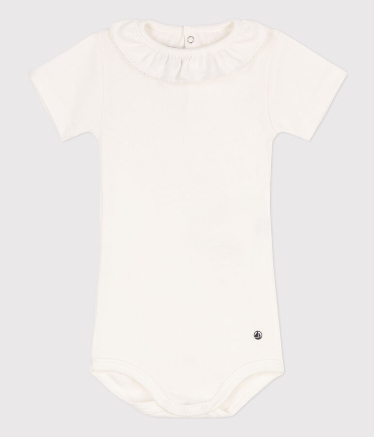 Body manches courtes b&eacute;b&eacute; &agrave; collerette en coton blanc MARSHMALLOW