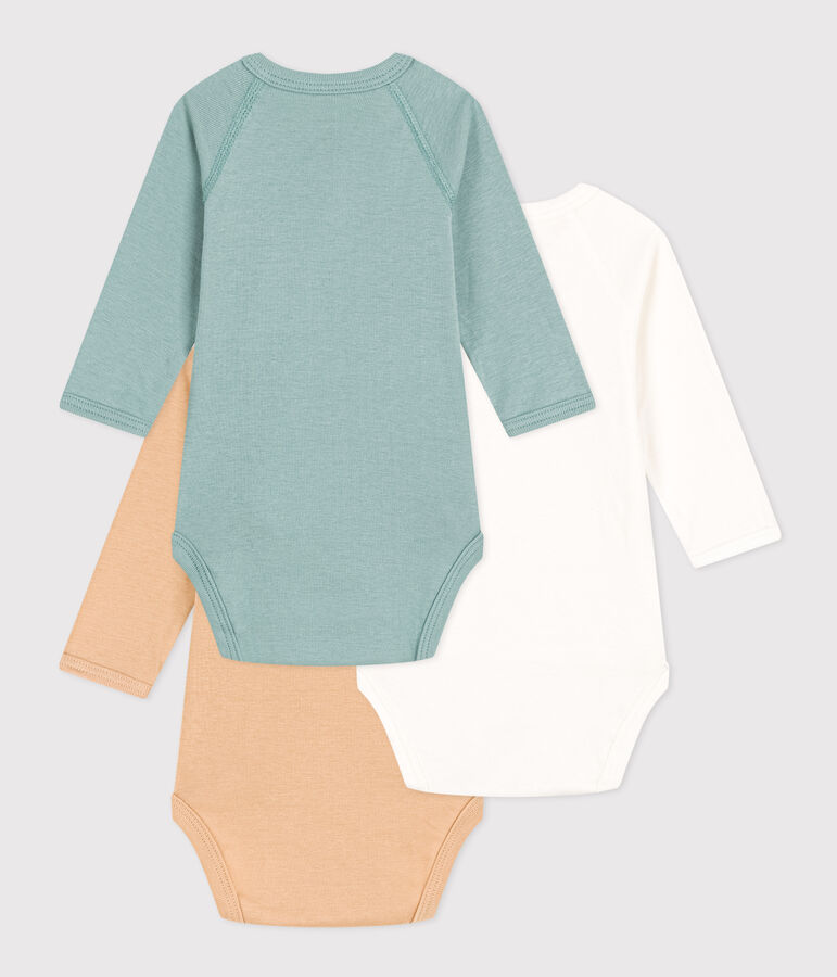 Lot de 3 bodies crois&eacute;s manches longues 130 printemps en coton multicouleur