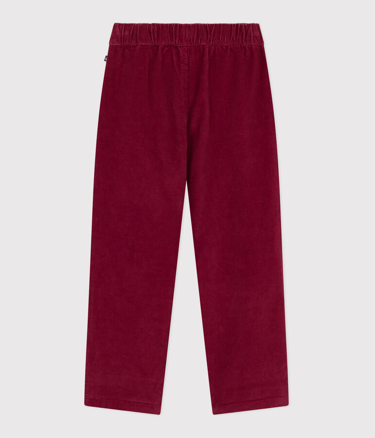 Pantalon droit enfant en velours uni rouge AMARANTE