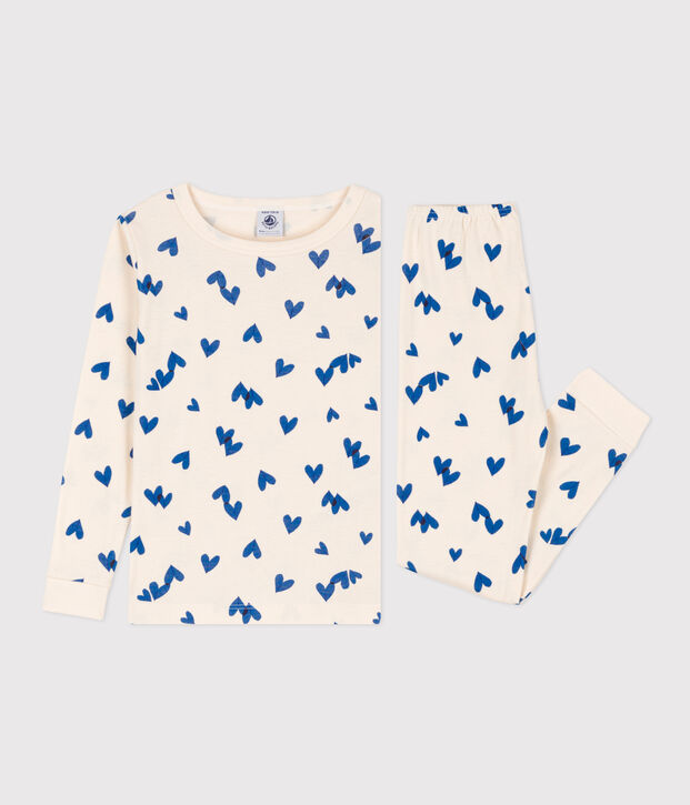 Pyjama ajust&eacute; petite fille en coton &eacute;cru/multicouleur