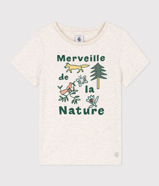Tee-shirt manches courtes en coton enfant fille beige MONTELIMAR CHINE