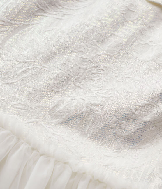 Robe cérémonie en jacquard et tulle enfant fille blanc MARSHMALLOW