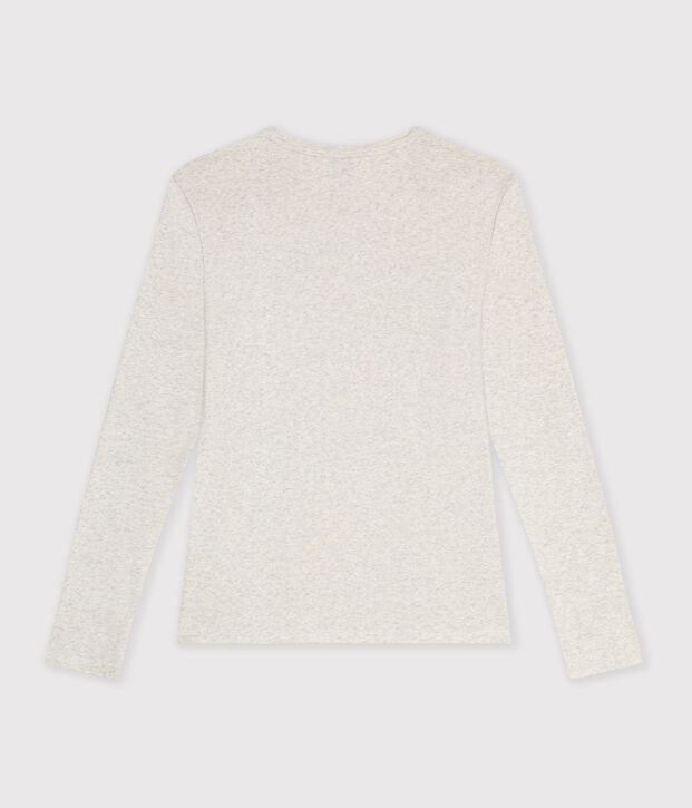Tee-shirt femme finitions point cocotte en coton manches longues beige chin&eacute;