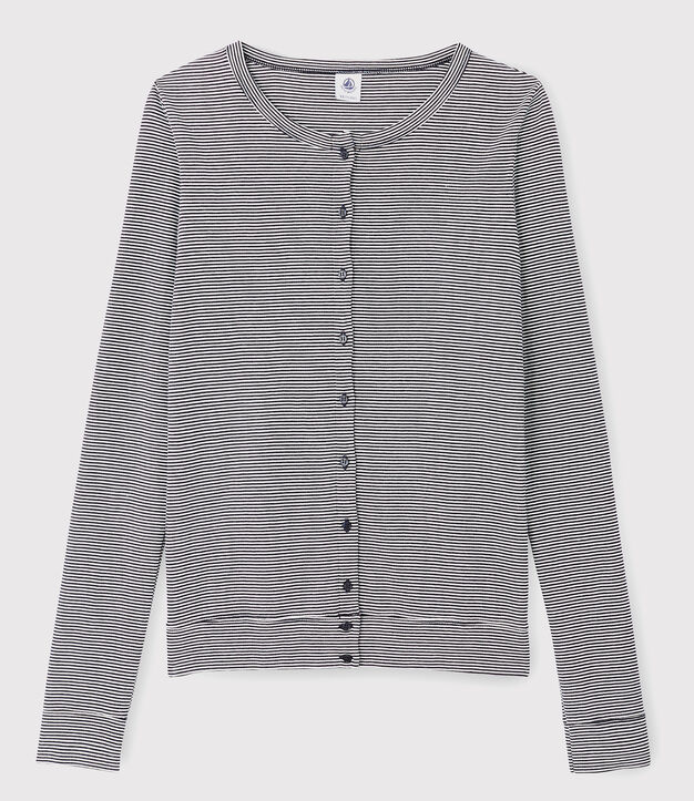 Cardigan iconique en coton ray&eacute; Femme bleu/blanc