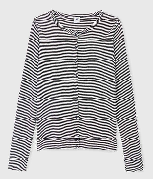 Cardigan iconique en coton ray&eacute; Femme bleu/blanc