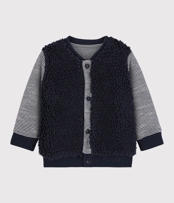 Cardigan réversible bébé garçon bleu SMOKING/blanc MARSHMALLOW