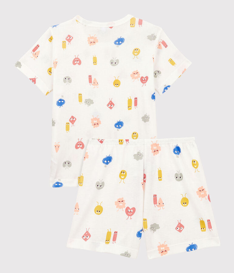 Pyjacourt &eacute;motions en coton lyocell enfant blanc MARSHMALLOW/blanc MULTICO