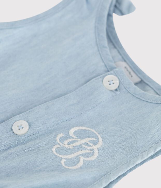 Combinaison courte b&eacute;b&eacute; en chambray bleu