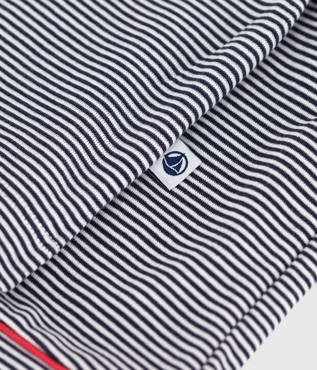 Pyjama short femme en coton boutonn&eacute; &agrave; rayures bleu/blanc