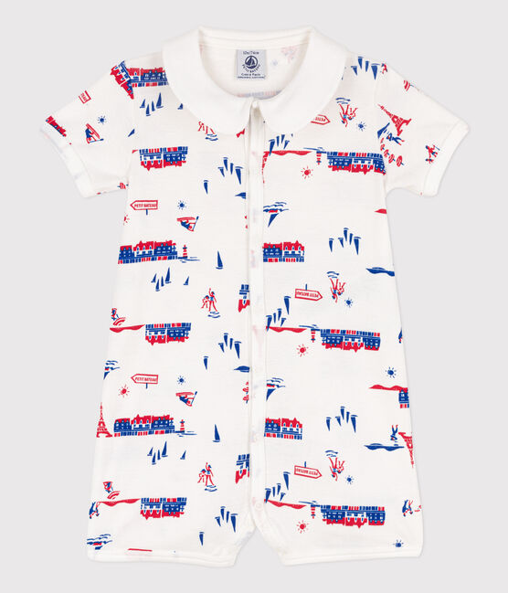 Combinaison courte Paris en coton bébé blanc MARSHMALLOW/blanc MULTICO