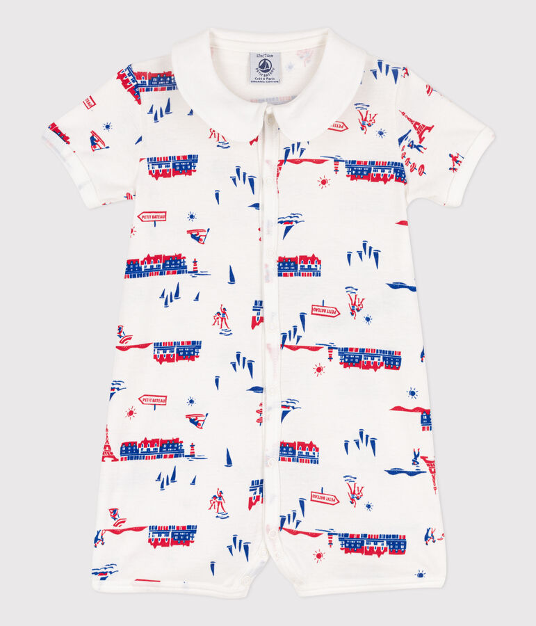 Combinaison courte Paris en coton b&eacute;b&eacute; blanc MARSHMALLOW/blanc MULTICO
