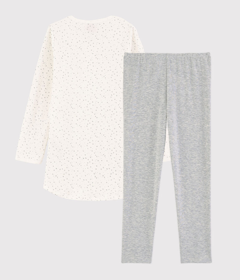 Chemise de nuit &eacute;toil&eacute;e avec legging petite fille en tubique blanc MARSHMALLOW/gris ARGENT
