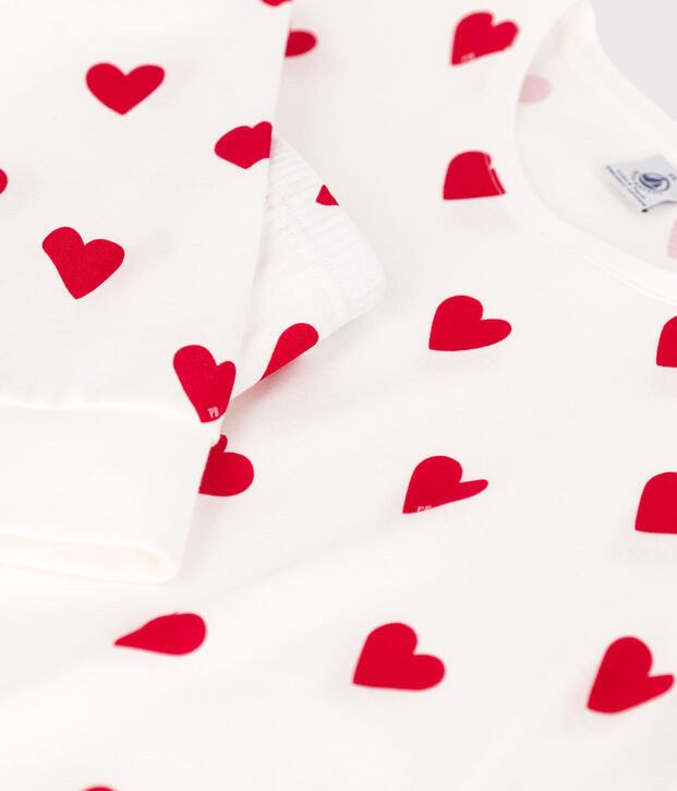 Pyjama c&oelig;ur en coton femme blanc/rouge