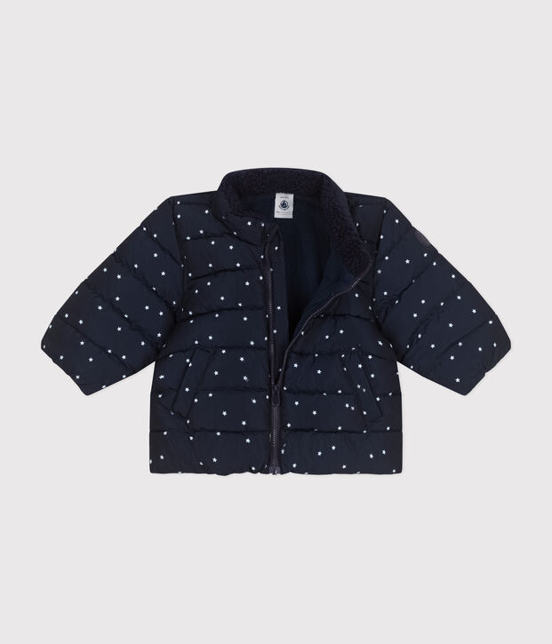 Doudoune imprim&eacute;e capuche r&eacute;tractable b&eacute;b&eacute; bleu/blanc