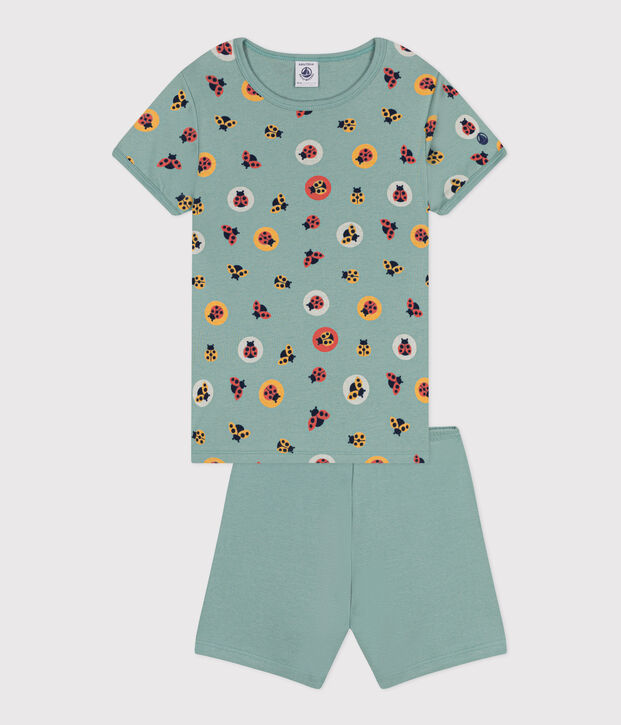 Pyjama short enfant en coton vert/multicouleur